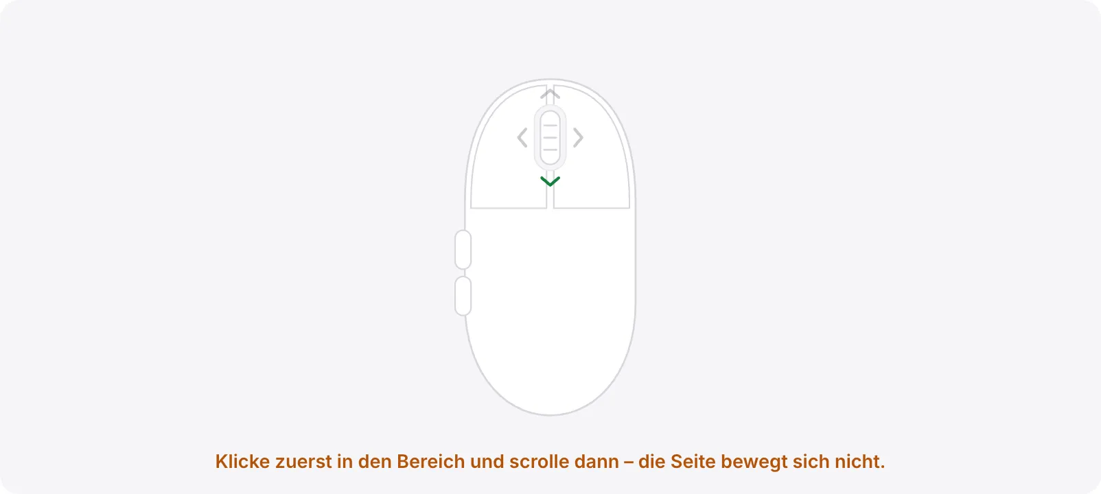 Der Testbereich mit dem orangefarbenen Hinweis „Klicke zuerst in den Bereich und scrolle dann – die Seite bewegt sich nicht.“