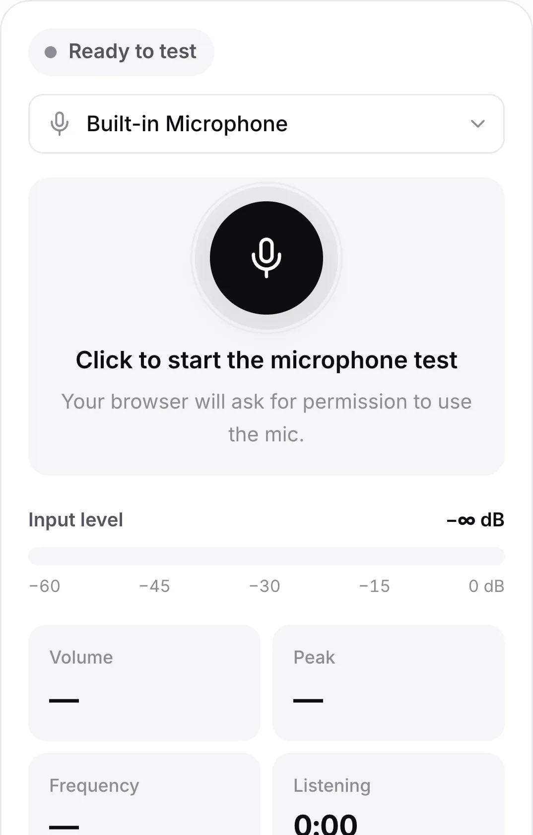 The microphone test on a phone before it starts, with the big microphone button