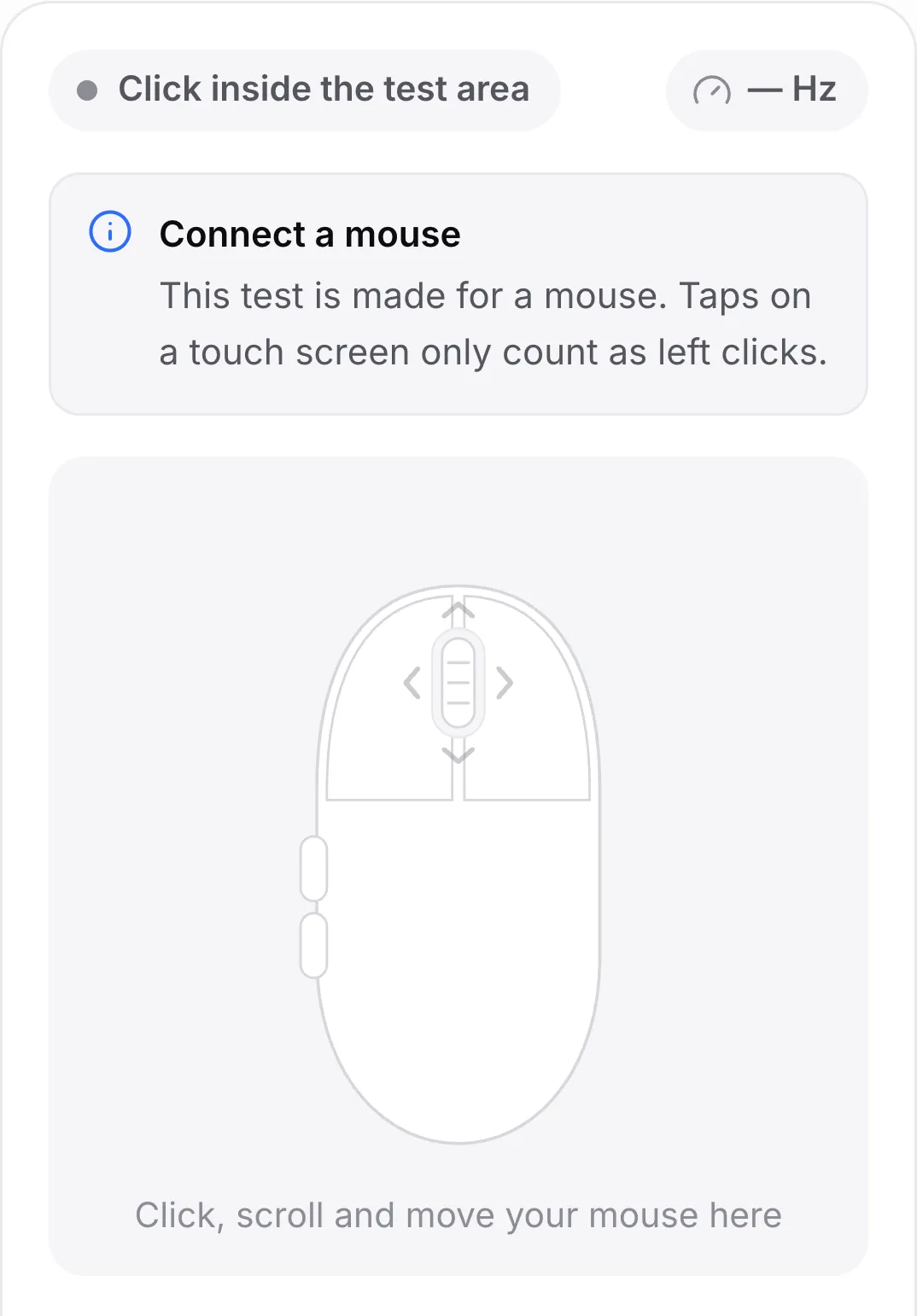 The mouse test on a phone with the notice “Connect a mouse”