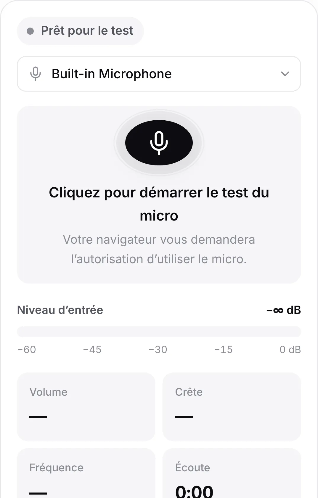 Le test du microphone sur un téléphone avant son démarrage, avec le grand bouton microphone