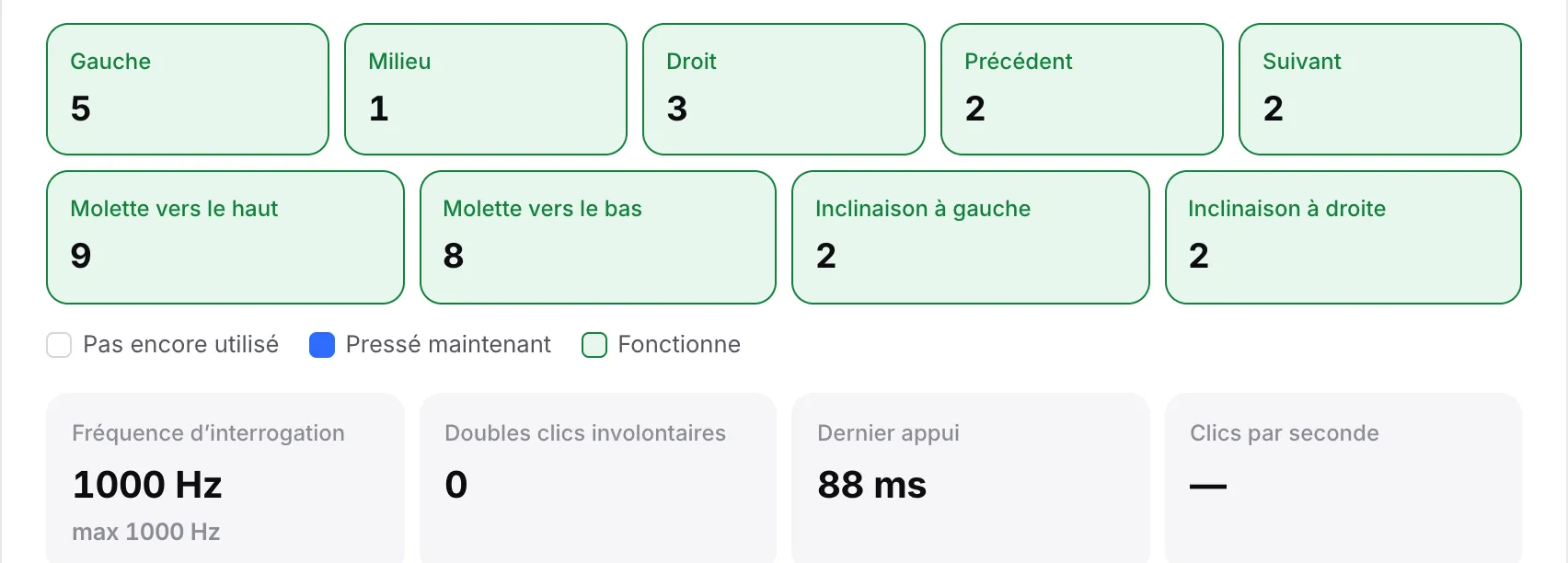 Les mesures en direct avec une fréquence d’interrogation de 1000 Hz et un maximum de 1000 Hz