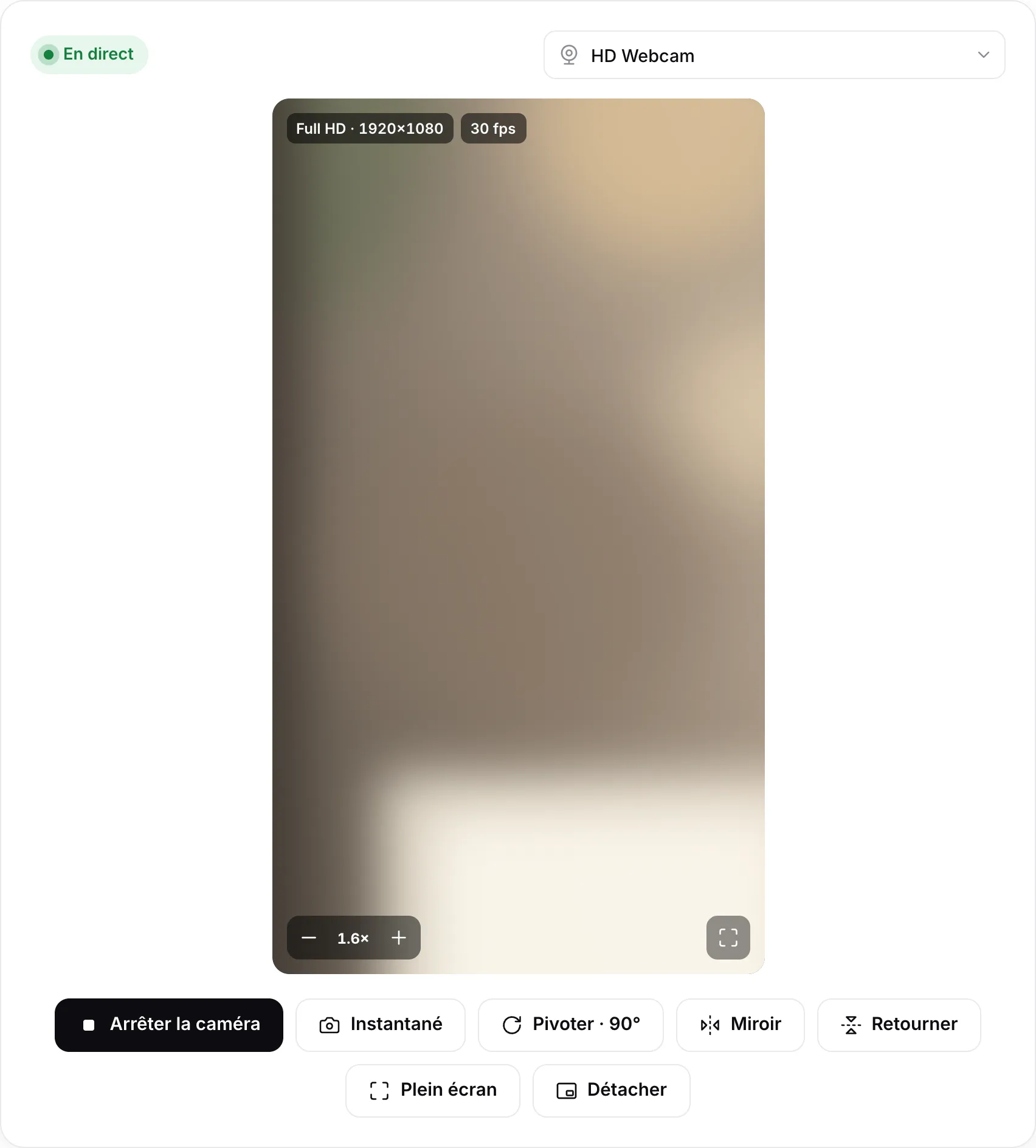 L’image pivotée de 90° en portrait et zoomée à 1,6×, avec le bouton affichant désormais Pivoter · 90°