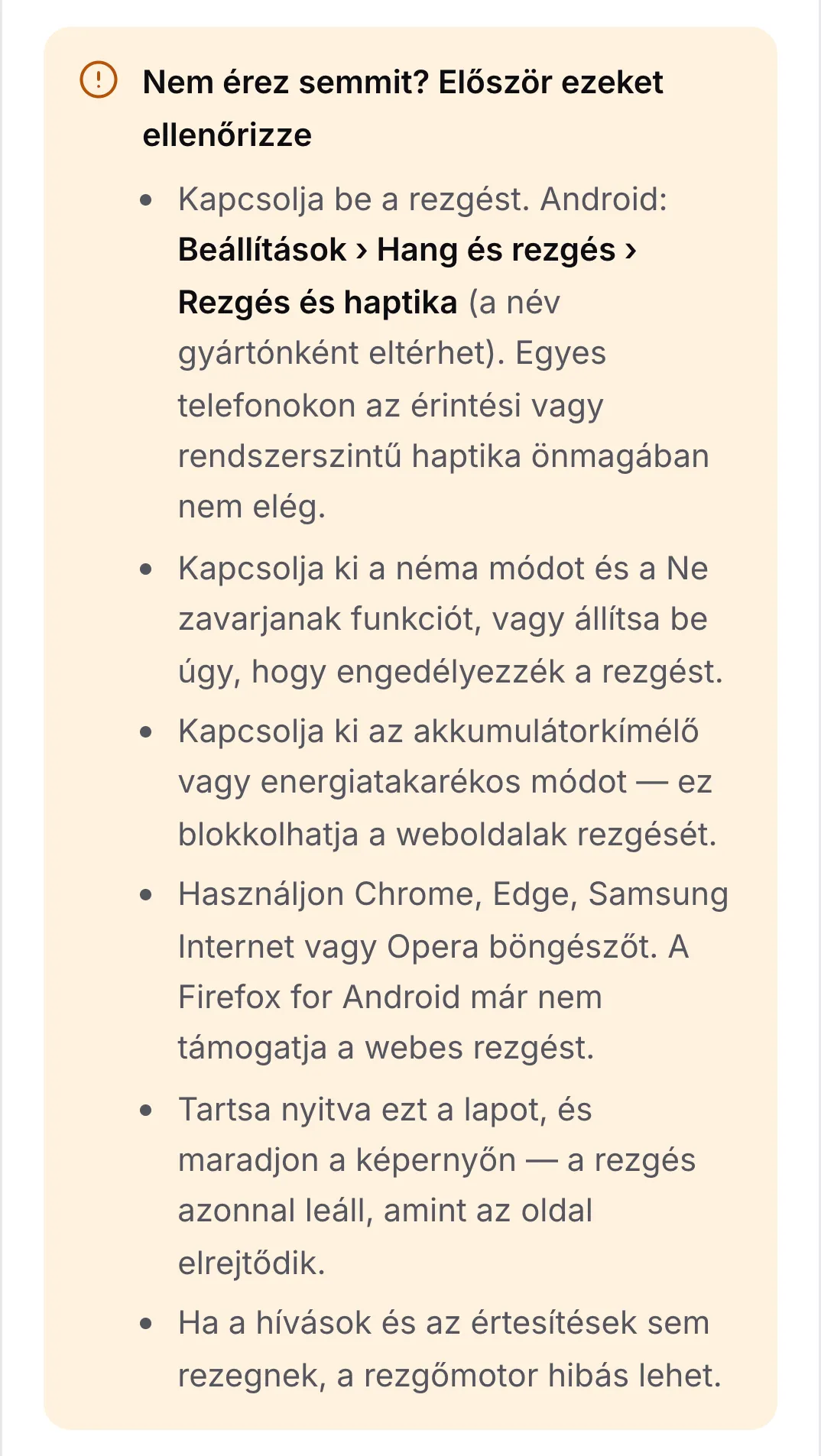 A „Nem érez semmit? Először ezeket ellenőrizze” ellenőrzőlista hat tippel, az Android beállításaiban a rezgés bekapcsolásával kezdve