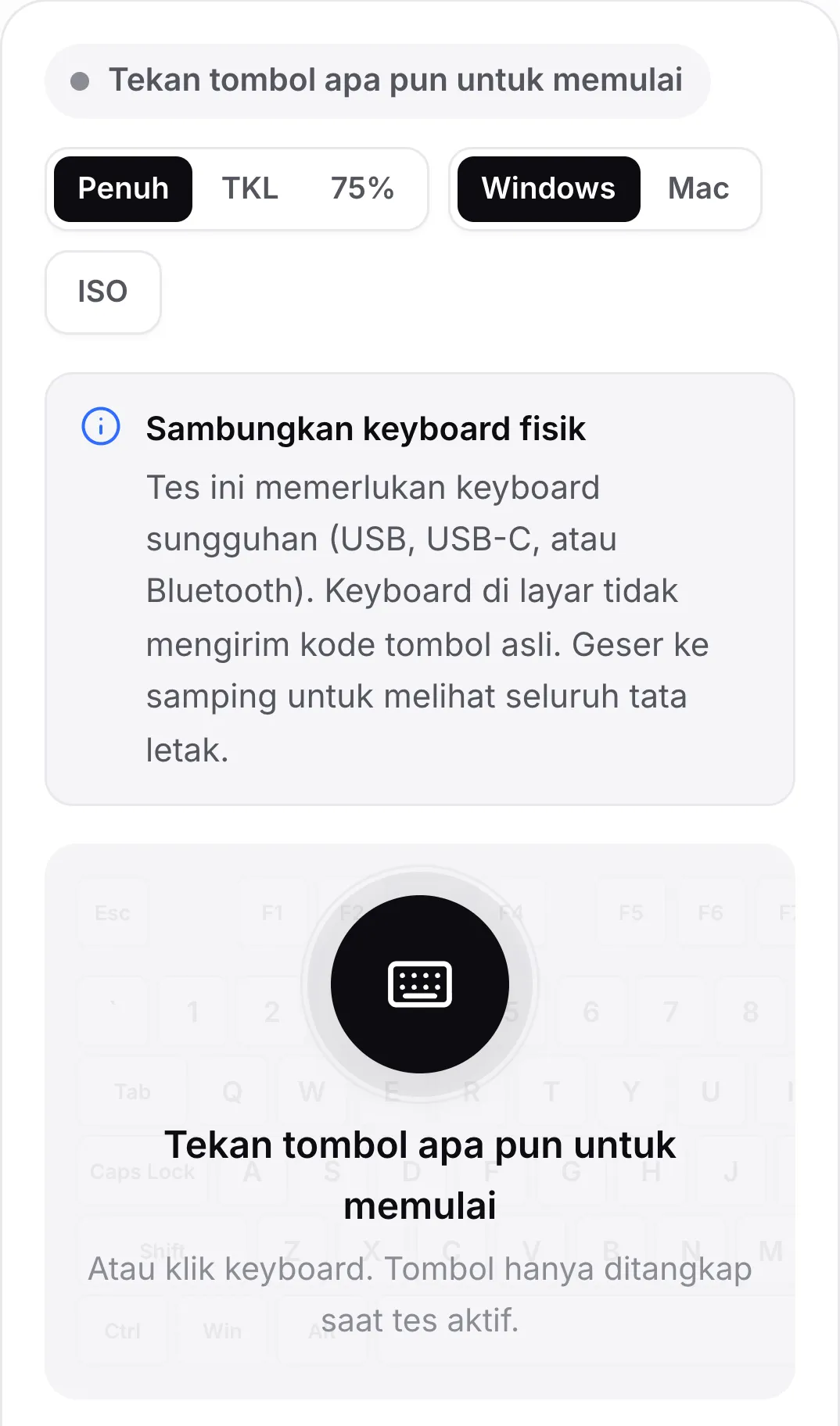 Tes keyboard di ponsel dengan pemberitahuan “Sambungkan keyboard fisik”