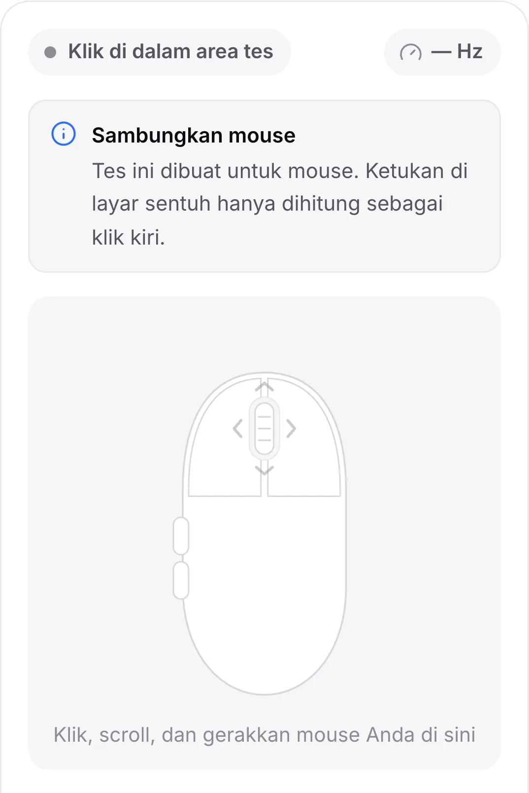 Tes mouse di ponsel dengan pemberitahuan “Sambungkan mouse”