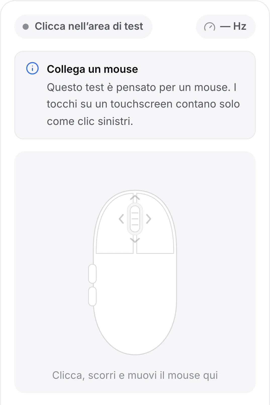 Il test del mouse su un telefono con l’avviso “Collega un mouse”