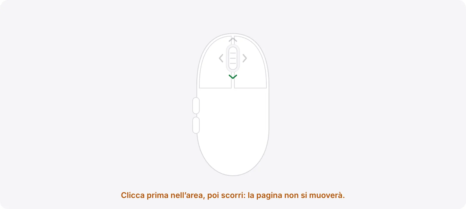 L’area di test con l’indicazione arancione “Clicca prima nell’area, poi scorri: la pagina non si muoverà.”