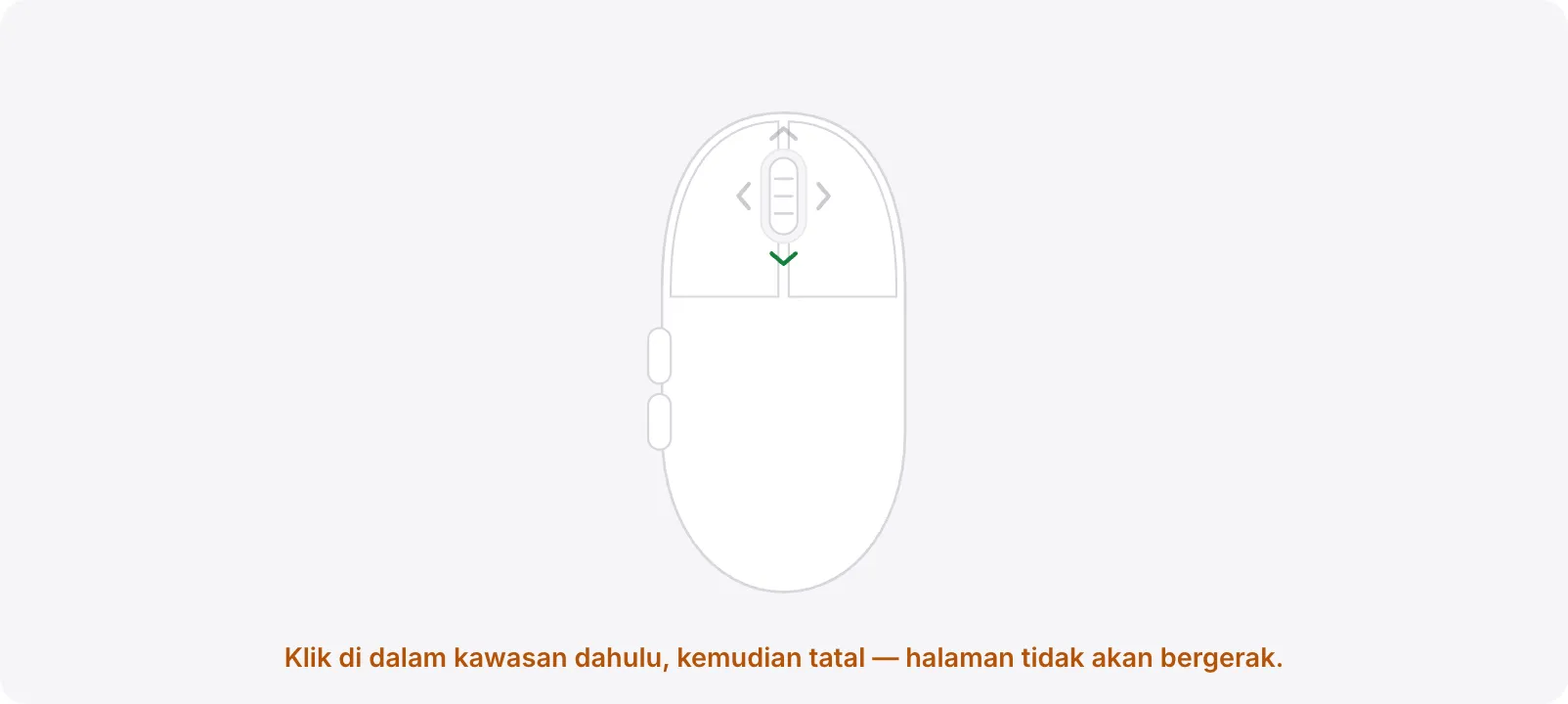 Kawasan ujian dengan petunjuk oren “Klik di dalam kawasan dahulu, kemudian tatal — halaman tidak akan bergerak.”