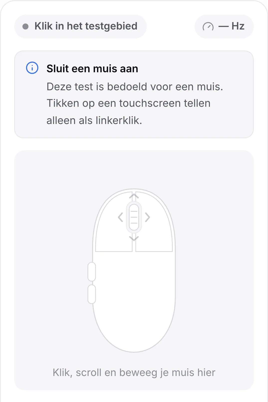 De muistest op een telefoon met de melding “Sluit een muis aan”