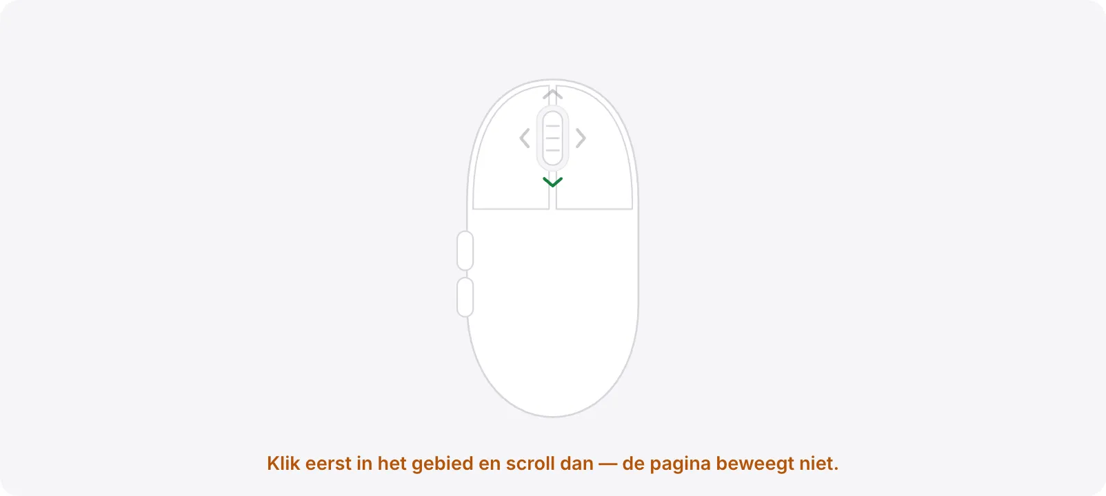 Het testgebied met de oranje hint “Klik eerst in het gebied en scroll dan — de pagina beweegt niet.”