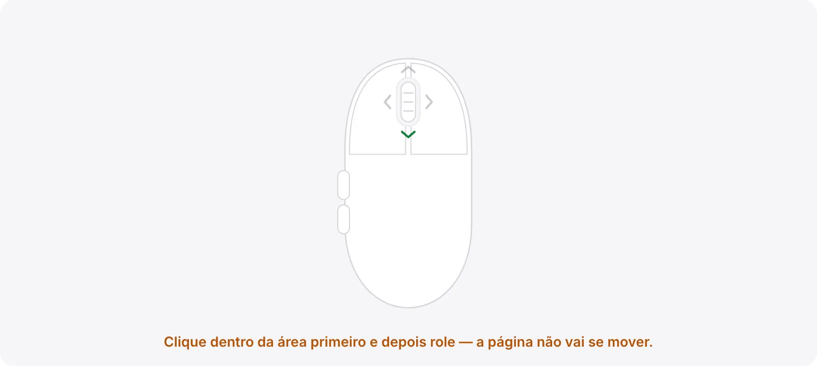 A área de teste com a dica laranja “Clique dentro da área primeiro e depois role — a página não vai se mover.”