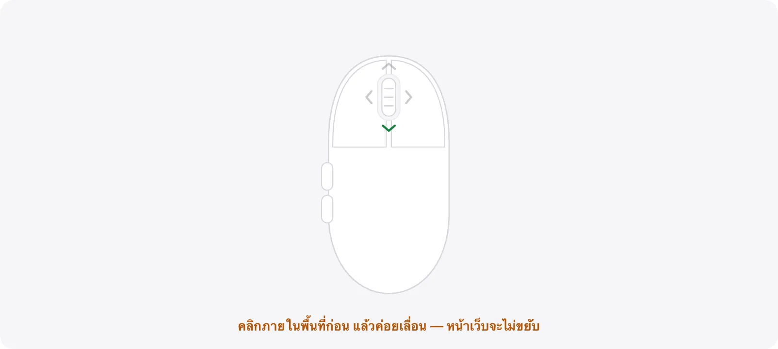พื้นที่ทดสอบที่มีคำแนะนำสีส้ม “คลิกภายในพื้นที่ก่อน แล้วค่อยเลื่อน — หน้าเว็บจะไม่ขยับ”