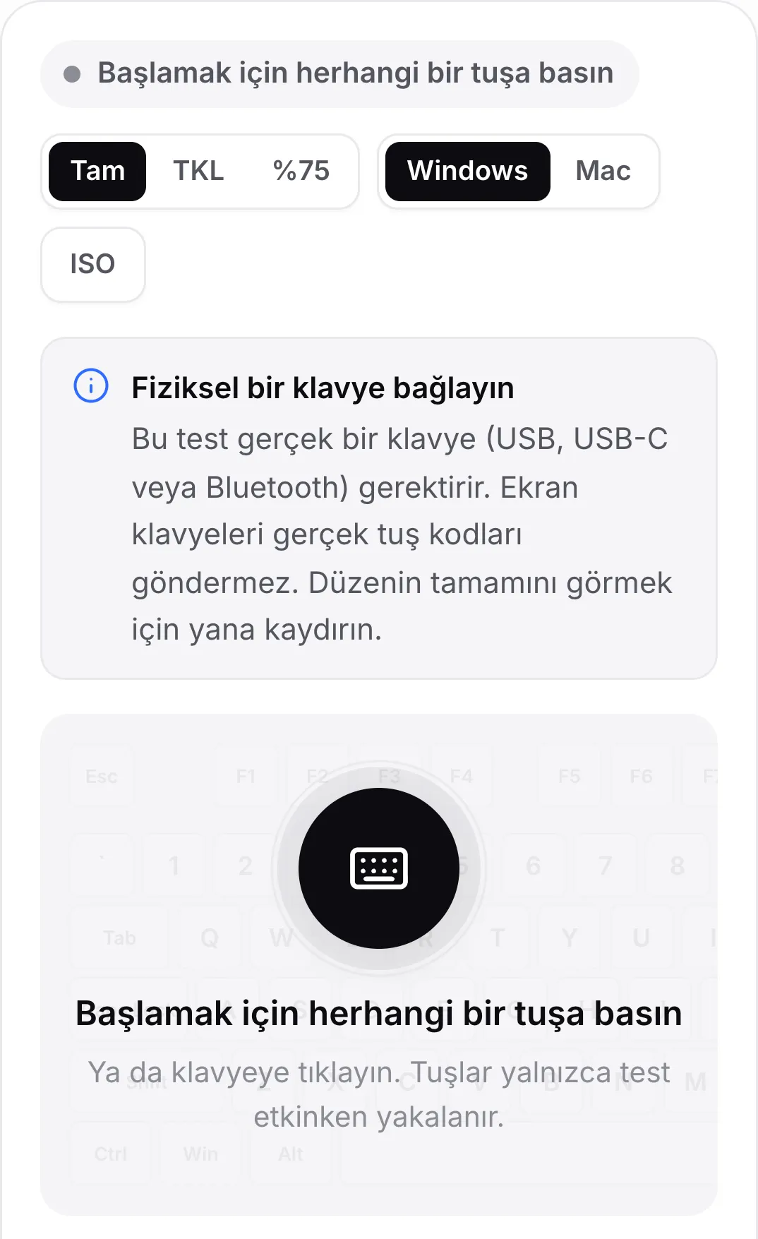 “Fiziksel bir klavye bağlayın” bildirimiyle telefonda klavye testi