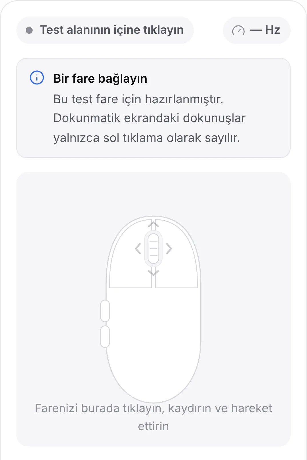 “Bir fare bağlayın” bildirimiyle telefonda fare testi