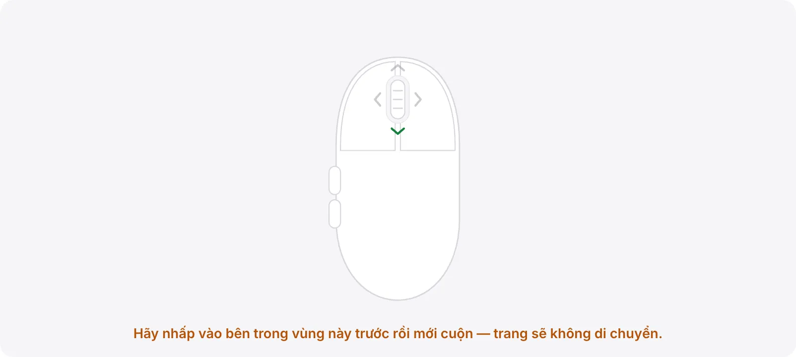 Vùng kiểm tra với gợi ý màu cam “Hãy nhấp vào bên trong vùng này trước rồi mới cuộn — trang sẽ không di chuyển.”